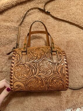 Western Linen Mini Tan/Brown Tooled Speedy